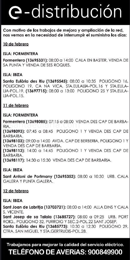 CORTE DE LUZ 10 Y 12 DE FEBRERO