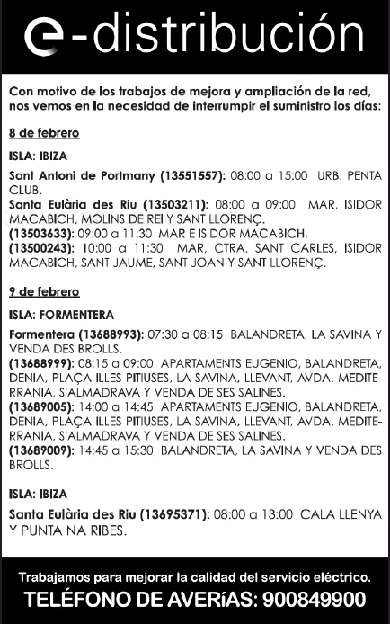 corte de luz 8 y 9 de febrero