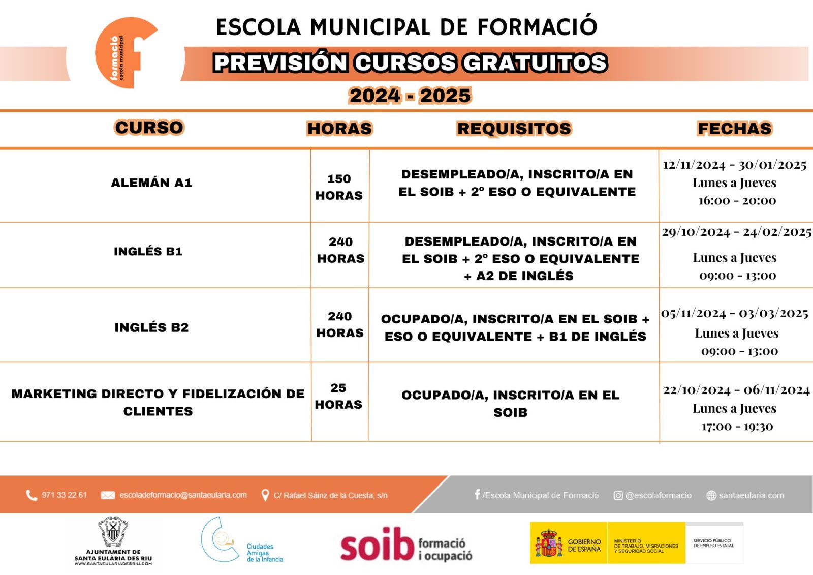 L'Escola Municipal de Formació ofereix cursos d'idiomes amb titulació oficial i fidelització de clients