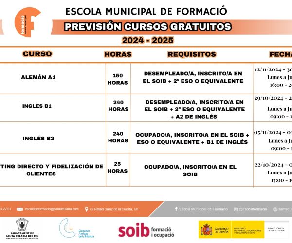 L'Escola Municipal de Formació ofereix cursos d'idiomes amb titulació oficial i fidelització de clients