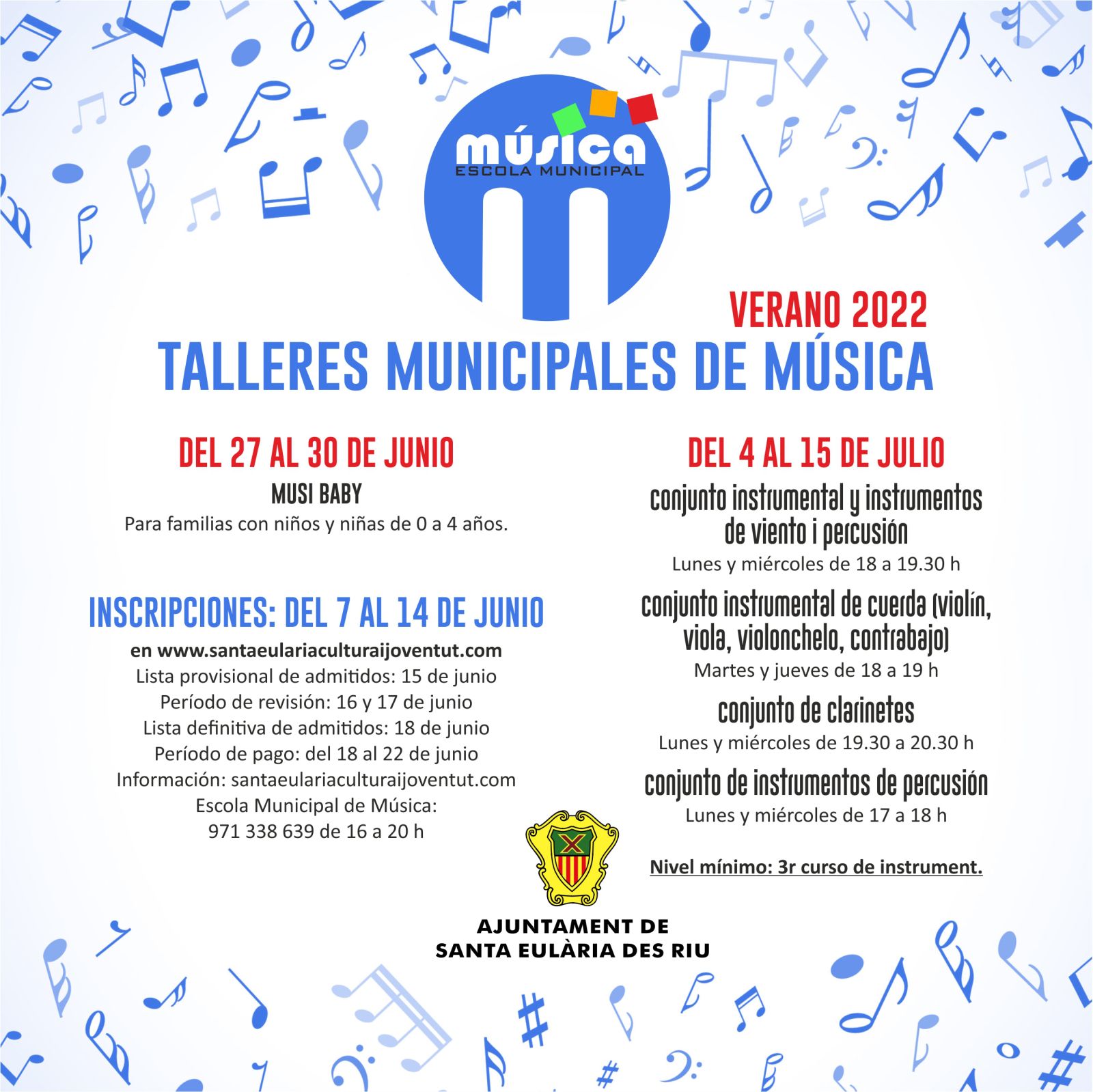 Abiertas las inscripciones para los talleres de verano de 2022 de la Escuela de Música de Santa Eulària