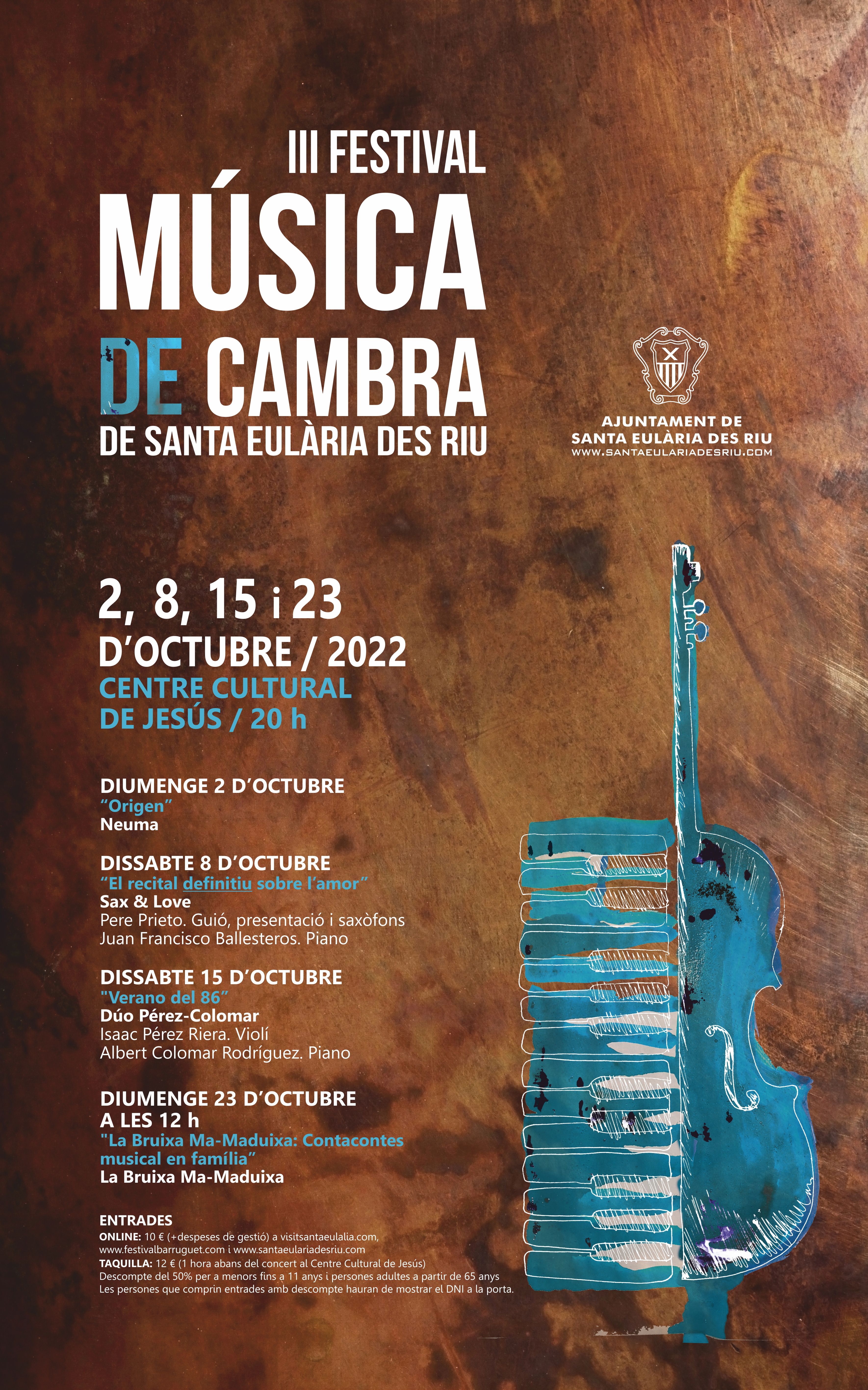 El Centre Cultural de Jesús acogerá en octubre tres conciertos y un cuentacuentos musical en familia del III Festival de Música de Cambra