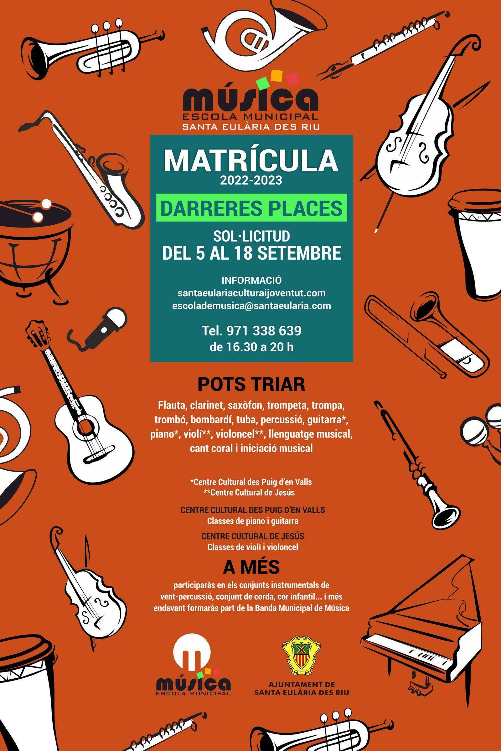 El próximo lunes, 5 de septiembre, se abre un periodo extraordinario de inscripción para la Escuela Municipal de Música