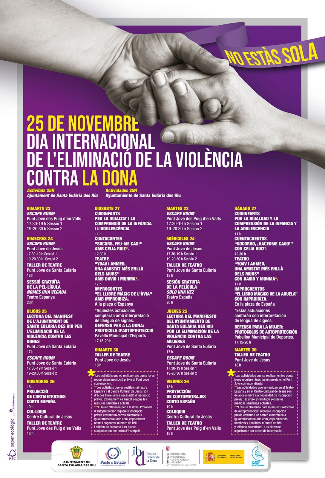 Santa Eulària des Riu organiza actividades juveniles, proyecciones y un taller de autodefensa con motivo del Día Internacional de la Eliminación de la Violencia Contra la Mujer