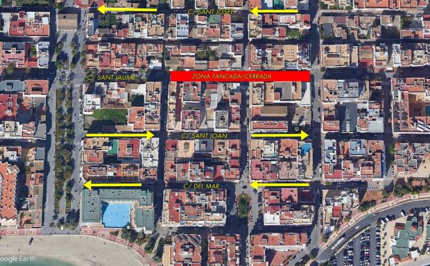 El lunes 21 de marzo se inicia la repavimentación del cruce entre calle Sant Jaume e Isidor Macabich, aprobada en Junta el pasado 10 de marzo