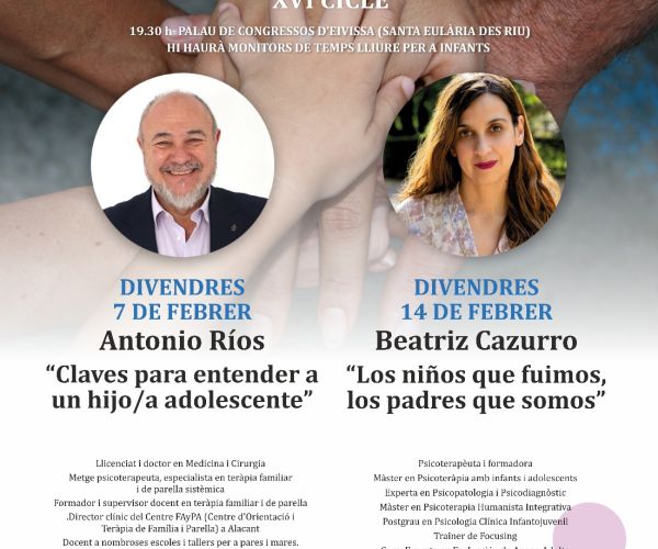 La psicoterapeuta Beatriz Cazurro y el doctor Antonio Ríos serán los conferenciantes de L’Aventura d’Educar en Família 2025 en el Palacio de Congresos de Ibiza