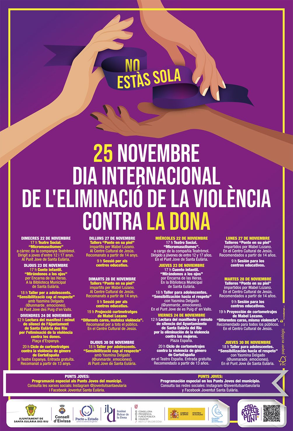 Las actividades del Día por la Eliminación de la Violencia contra la Mujer se centran en talleres para adolescentes y contarán con teatro, cuentos y cortometrajes