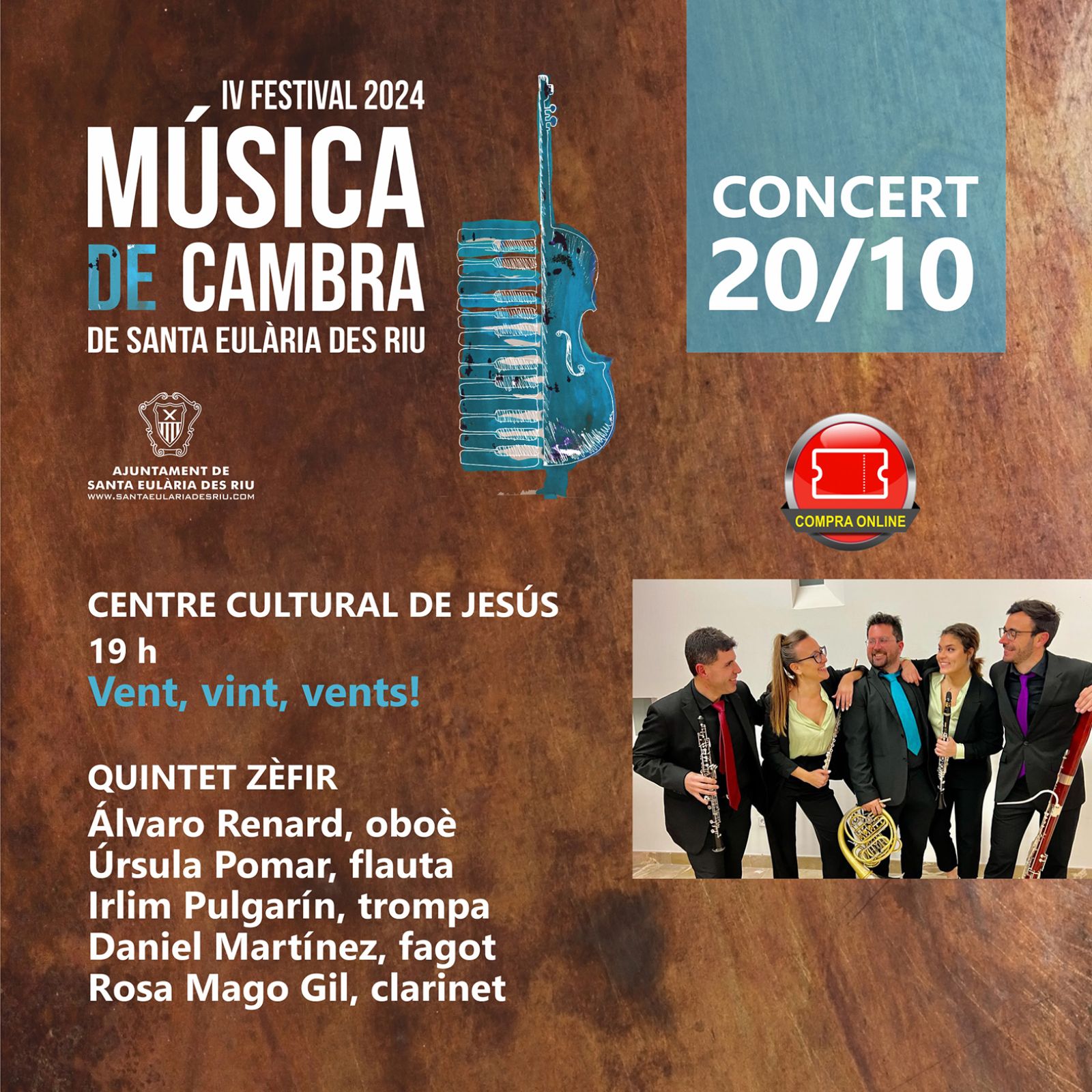 El Festival de Música de Cambra arriba aquest diumenge amb una sessió de vent fusta amb el trompa eivissenc Irlim Pulgarín i el seu Quintet Zèfir