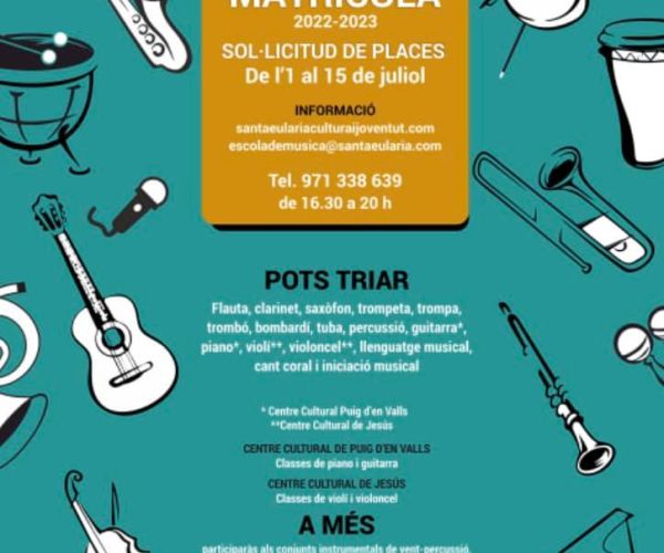 El próximo 1 de julio se abren las inscripciones para la Escuela Municipal de Música de Santa Eulària des Riu