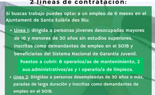 El Ayuntamiento de Santa Eulària des Riu y el SOIB inician el proceso para incorporar a 21 personas trabajadoras durante medio año gracias al programa Reactiva 2023