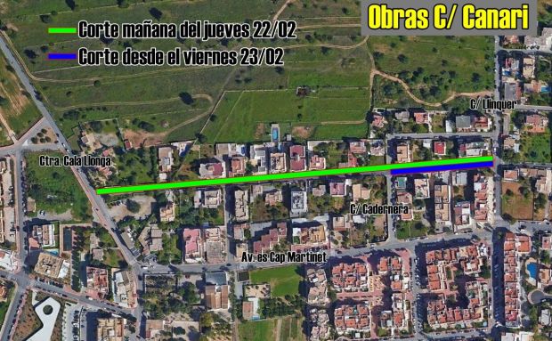 El jueves se inician los trabajos previos a las obras de la calle Canari por lo que la vía se cortará temporalmente entre la carretera de Cala Llonga y la calle Llinquer